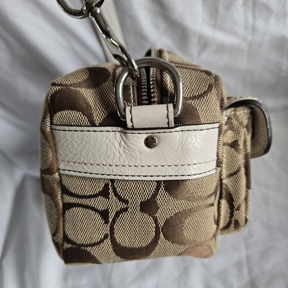 Coach Legacy Signature Small Pouch Shoulder Handbag, In Tan And White - Picture 2 of 9